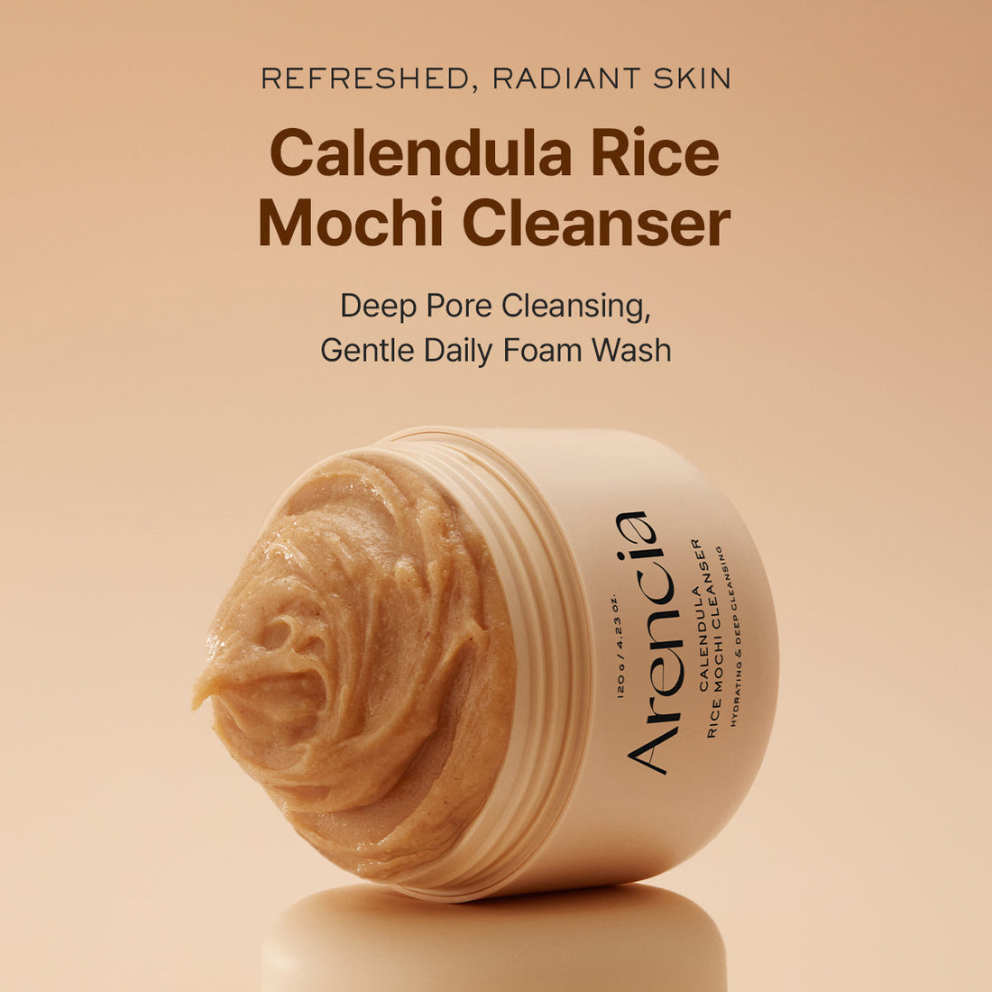 Calendula Rice Mochi Cleanser, Gentle Exfoliating Foam Wash for Sensitive, Dry, Rough Skin, 4.23oz / 120g