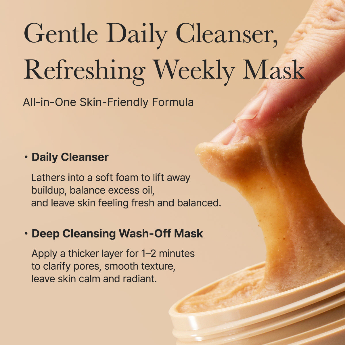 Calendula Rice Mochi Cleanser, Gentle Exfoliating Foam Wash for Sensitive, Dry, Rough Skin, 4.23oz / 120g