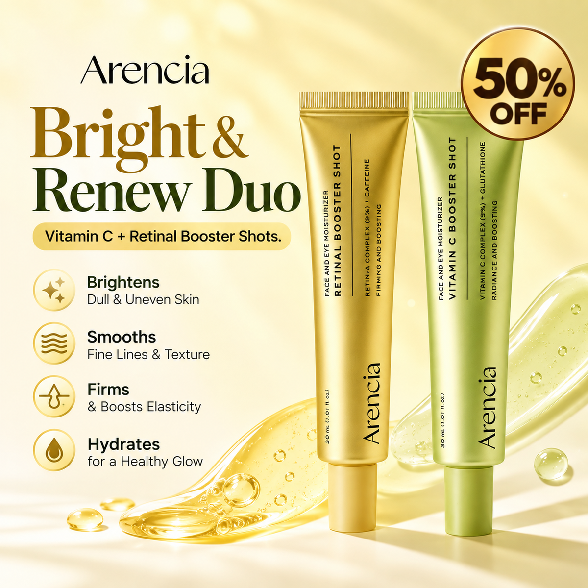 Arencia Bright & Renew Duo | Vitamin C + Retinal Booster Shots